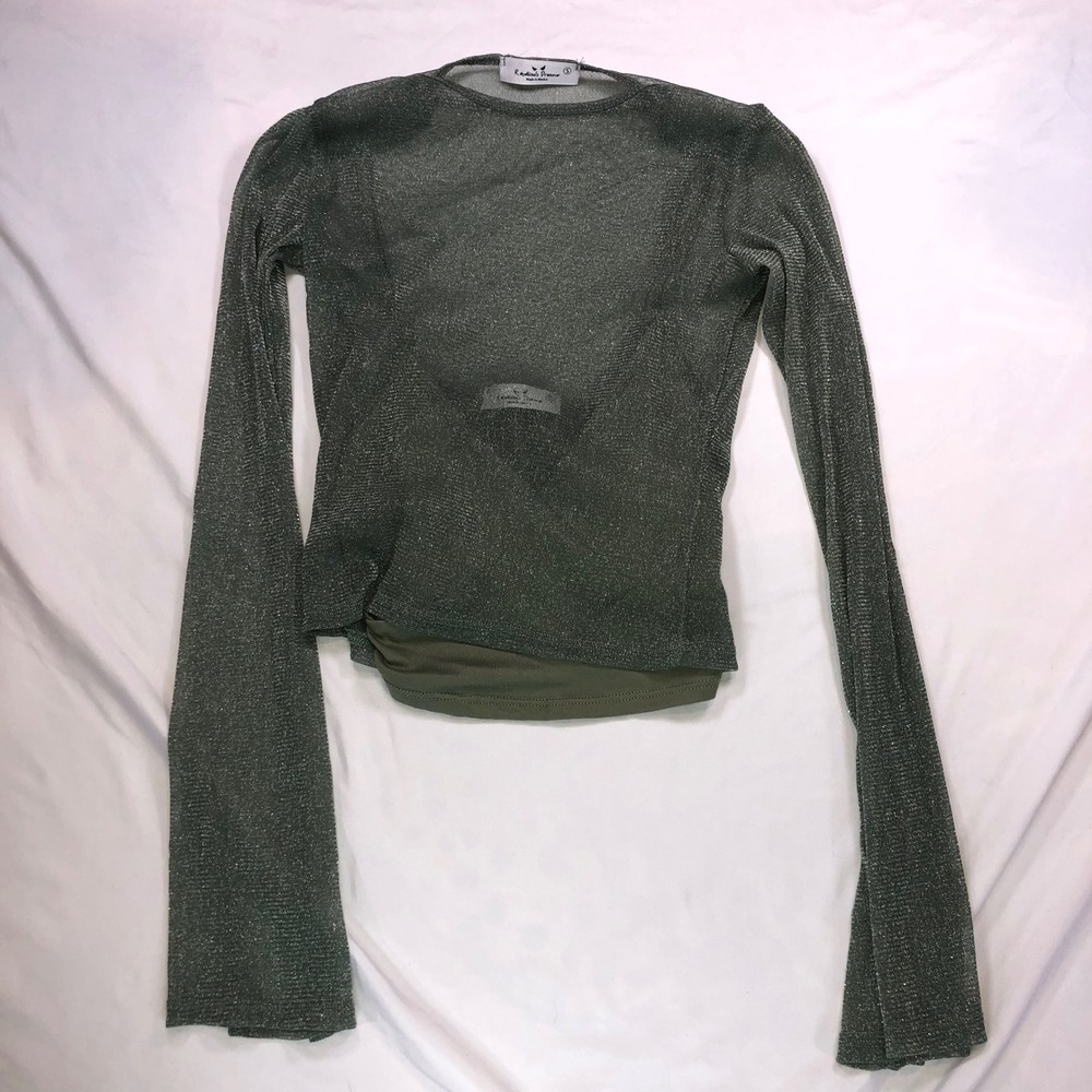 Rebellious Dreamer Olive Green Metallic Sheer Mesh Long Sleeve Top Small